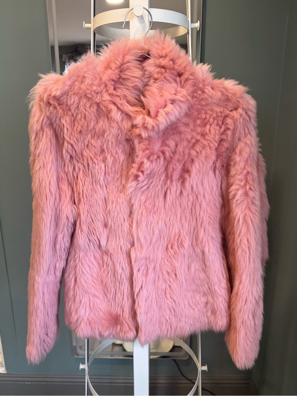 Vintage Pink Sheepskin Shearling Coat Real Fur Lined Leather Jacket